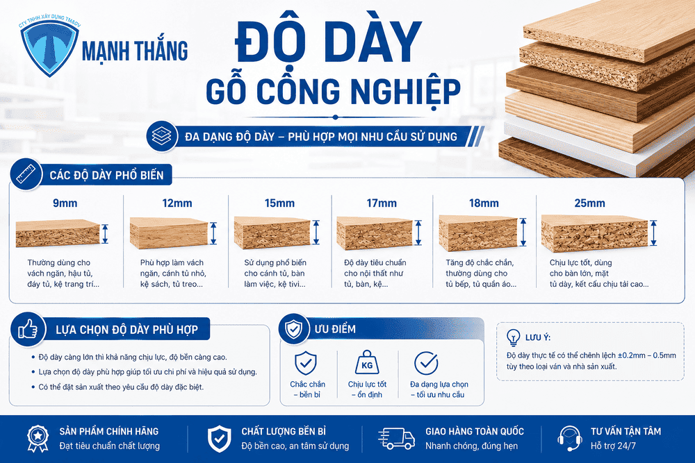 Độ dày gỗ công nghiệp