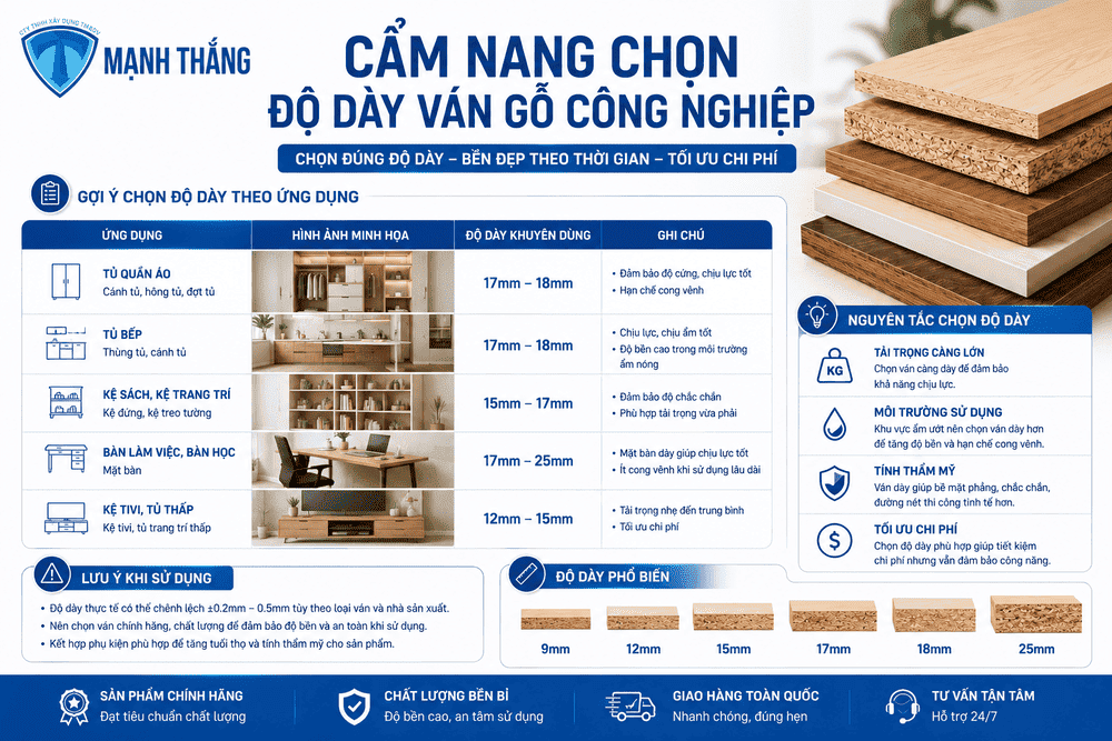 độ dày ván gỗ công nghiệp