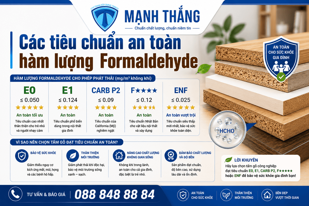 Tấm gỗ công nghiệp có độc hại không? 6 tiêu chuẩn đánh giá chất lượng Các tiêu chuẩn an toàn hàm lượng Formaldehyde